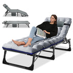 Lilypelle Portable Folding Camping Cot, Adjustable 4-Position Adults Reclining Chaise With Pillow, Outdoor Portable Lounge Chair