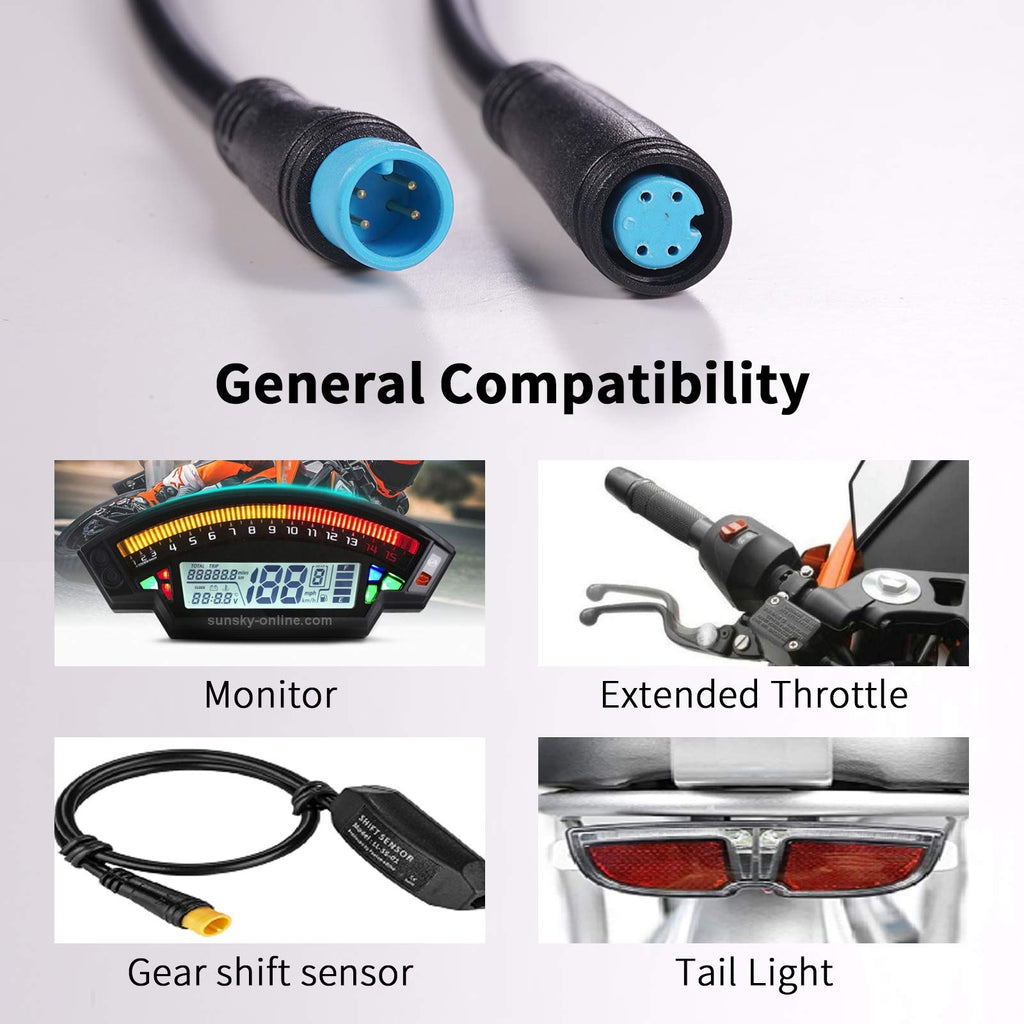 Baluoqi Extension Cable 2Pin/3Pin/4Pin/5Pin/6Pin/7Pin/8Pin/9Pin Waterproof Plug Works For Electric Bicycle Light/Throttle/Ebrake