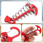 Tobwolf 10Pcs Red Deck Anchor Pegs With Carabiners, Windproof Aluminum Deck Tie Down Spring Tent Stakes, Camping Outdoor Fishbon