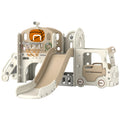 Qaba 9 in 1 Toddler Slide, Indoor Slide for Kids Ages 1-6, Car Themed Baby Slide with Basketball Hoop, Climber, Storage Space, R