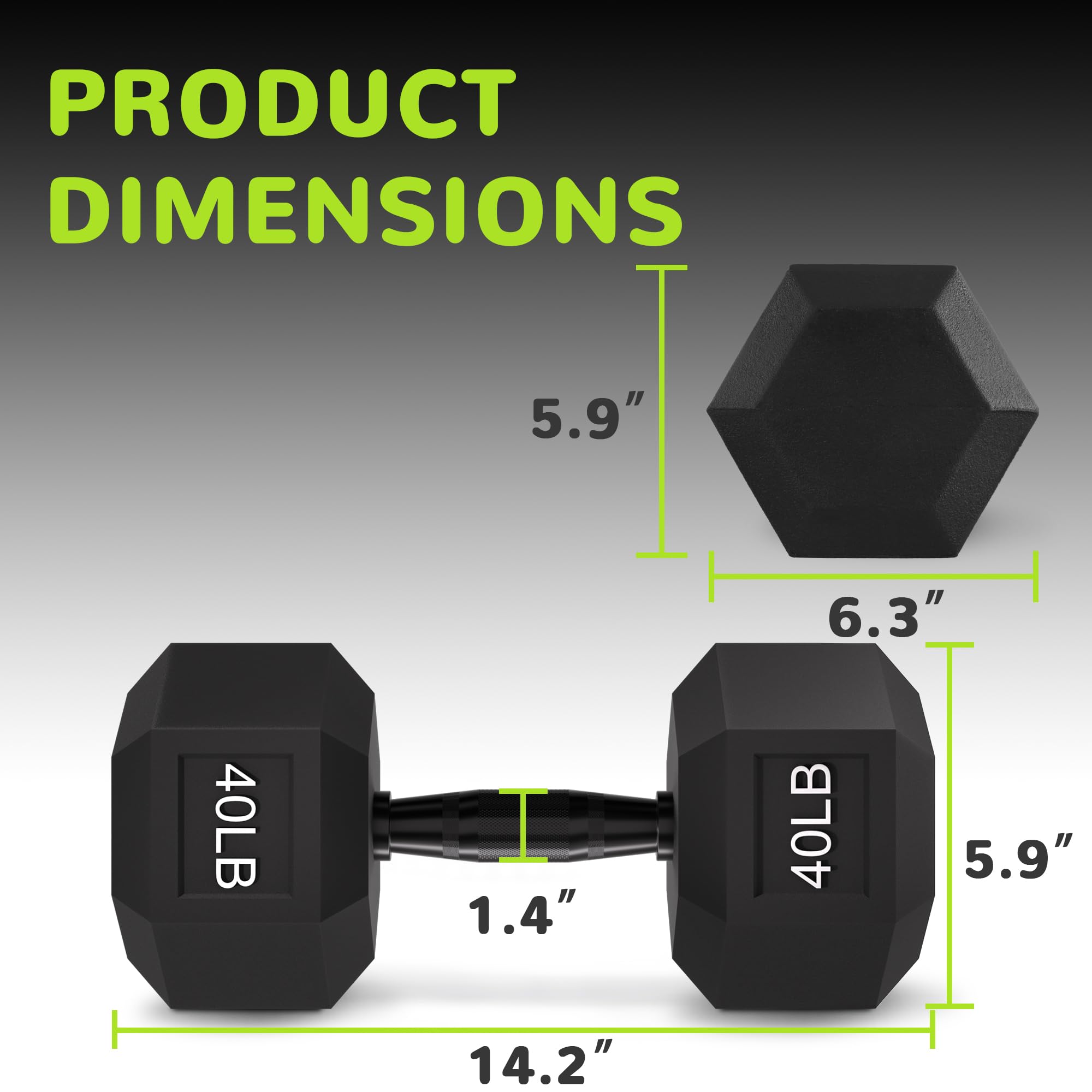 Fitvids Rubber Encased Exercise & Fitness Hex Dumbbell, Hand Weights With Anti-Slip Metal Handle For Home Gym, Multiple Sizes, 4
