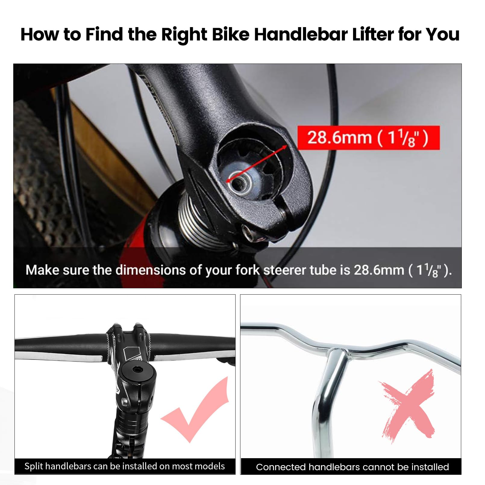 Rainflowwer Bike Stem 28.6Mm (1-1/8), 135Mm Aluminum Adapter Adjustable Alloy Handlebar Stem Riser For Mountain Bike, Road Bike,