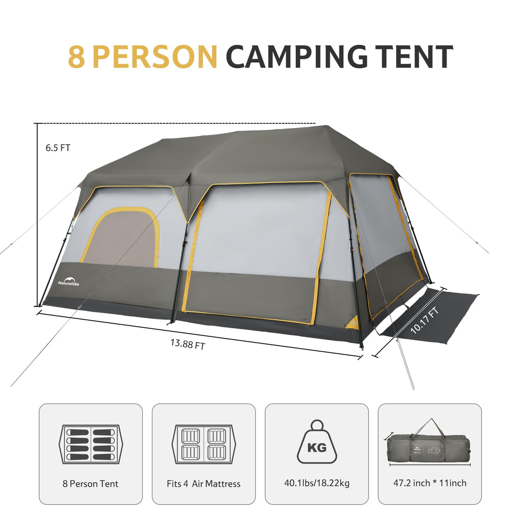 Naturehike Cape 4/6/8 Person Camping Tent, 60S Easy Setup Instant Tent Pop Up Tent, Waterproof Large Tall 6/8 Person Tents For C