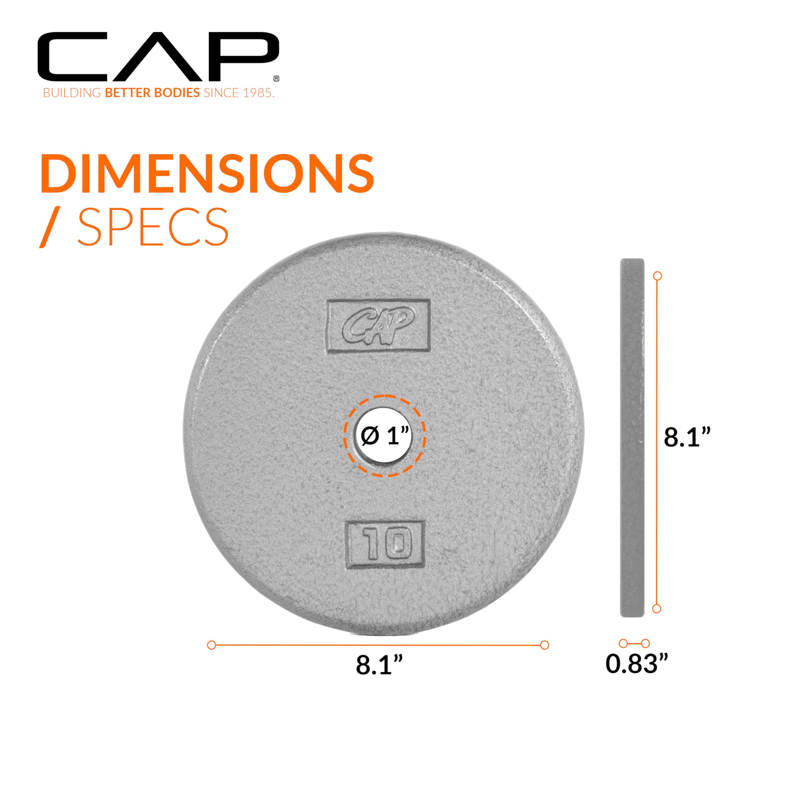 CAP Barbell Cast Iron Standard 1-Inch Weight Plate Set - Barbell Weights for Home Gym, Strength Training, and Weightlifting, 10