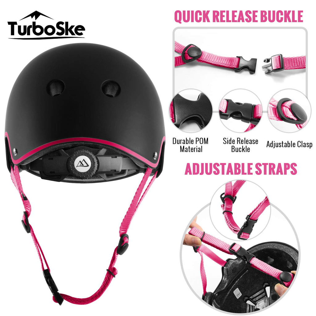 Turboske Skateboard Helmet, Bmx Helmet, Multi-Sport Helmet, Bike Helmet For Kids, Youth, Men, Women (Black&Pink, L/Xl (22.8''-24