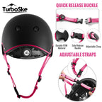 Turboske Skateboard Helmet, Bmx Helmet, Multi-Sport Helmet, Bike Helmet For Kids, Youth, Men, Women (Black&Pink, L/Xl (22.8''-24