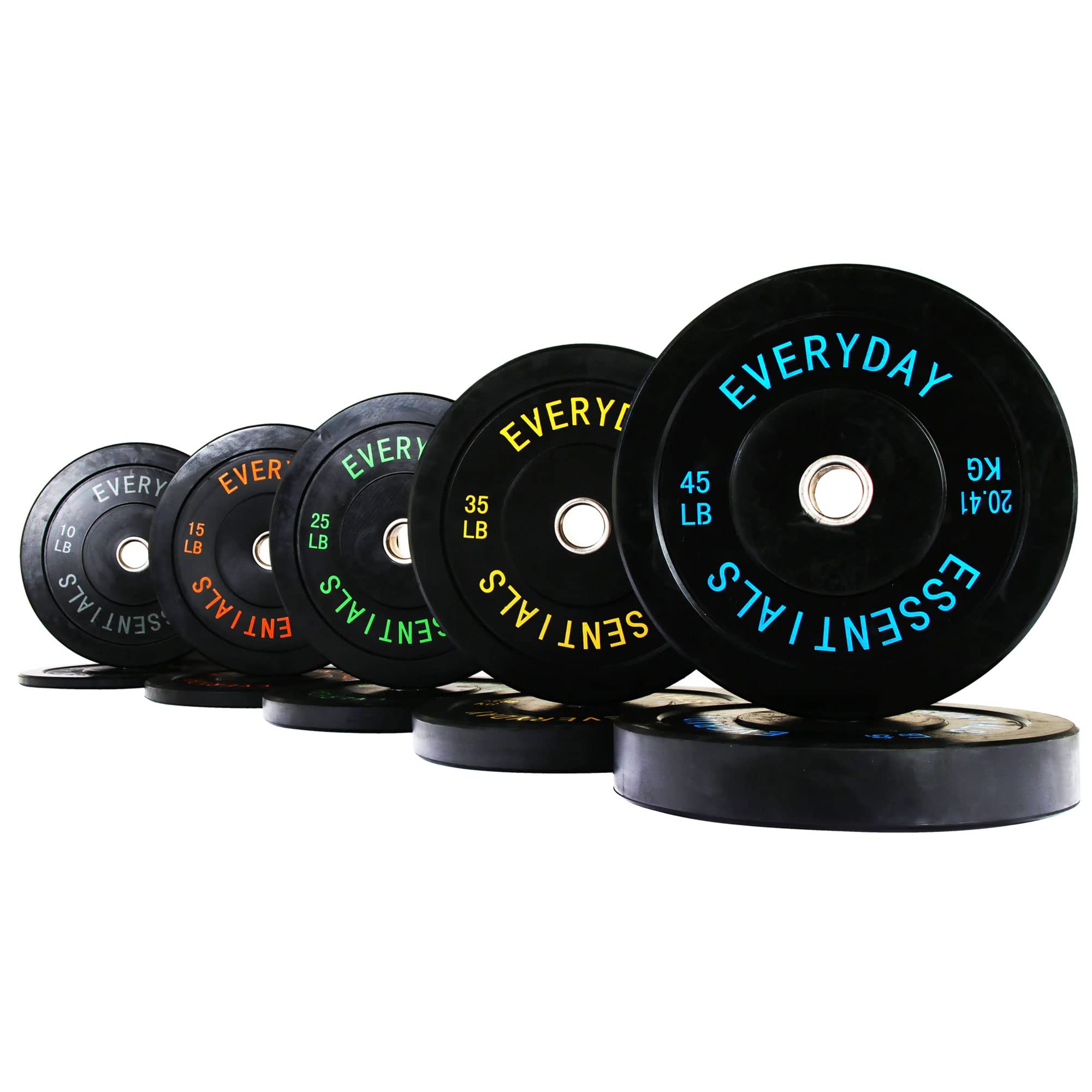 BalanceFrom Olympic Rubber Bumper Weight Plate Set with Steel Hub Inserts - 2-Inch Hole Plates for Strength Training, Powerlifti