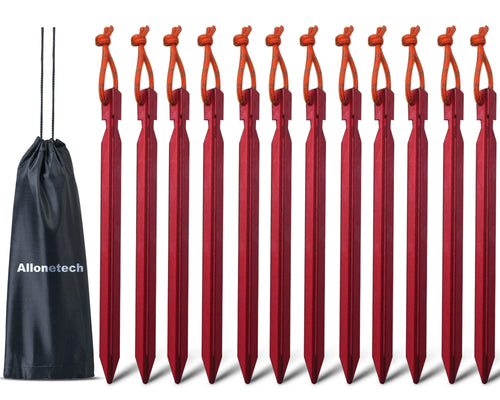 All One Tech Pack Of 12, 7075 Aluminum Outdoors Tent Stakes Pegs