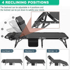 Portable Folding Camping Cot, Adjustable 4-Position Adults Reclining Chaise With Pillow, Outdoor Lounge Chair Sleeping Cots Bed,