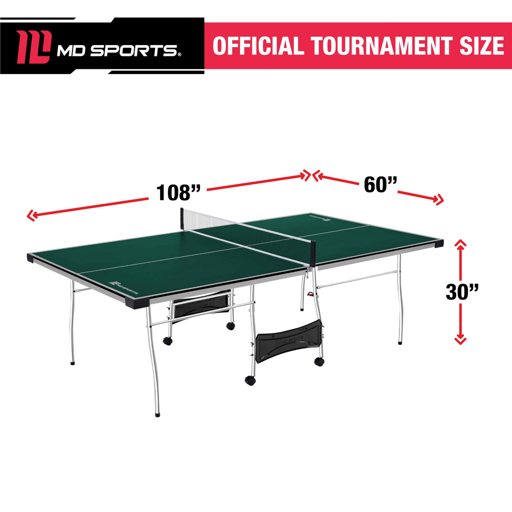 MD Sports Table Tennis Set, Regulation Ping Pong Table with Net, Paddles and Balls (8 Pieces) - Green and White