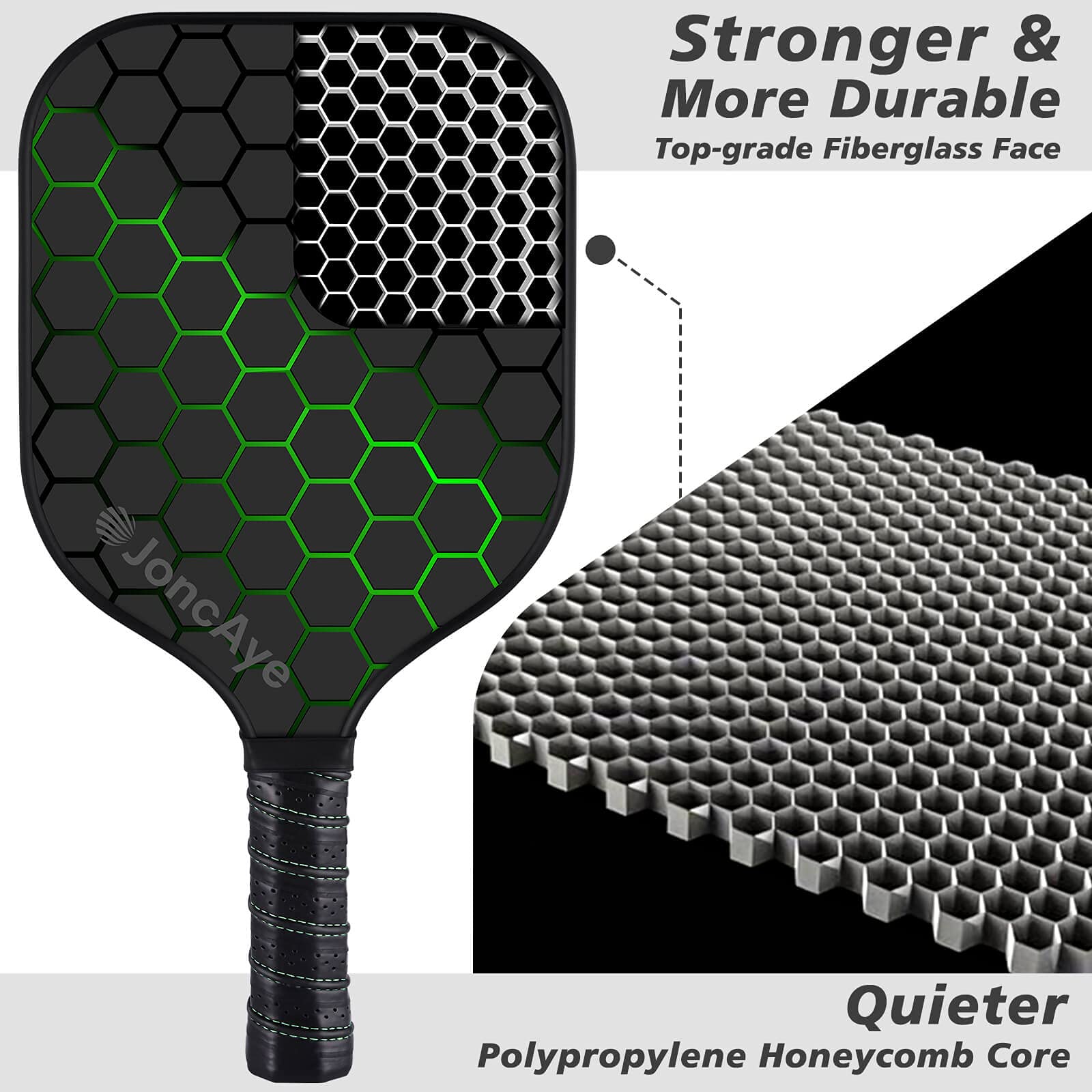 Pickleball Paddles Set Of 4 Incl 4 Fiberglass Pickleball Rackets, 4 Balls 1 Pickleball Bag 4 Grip Tapes, Joncaye Pickleball Set