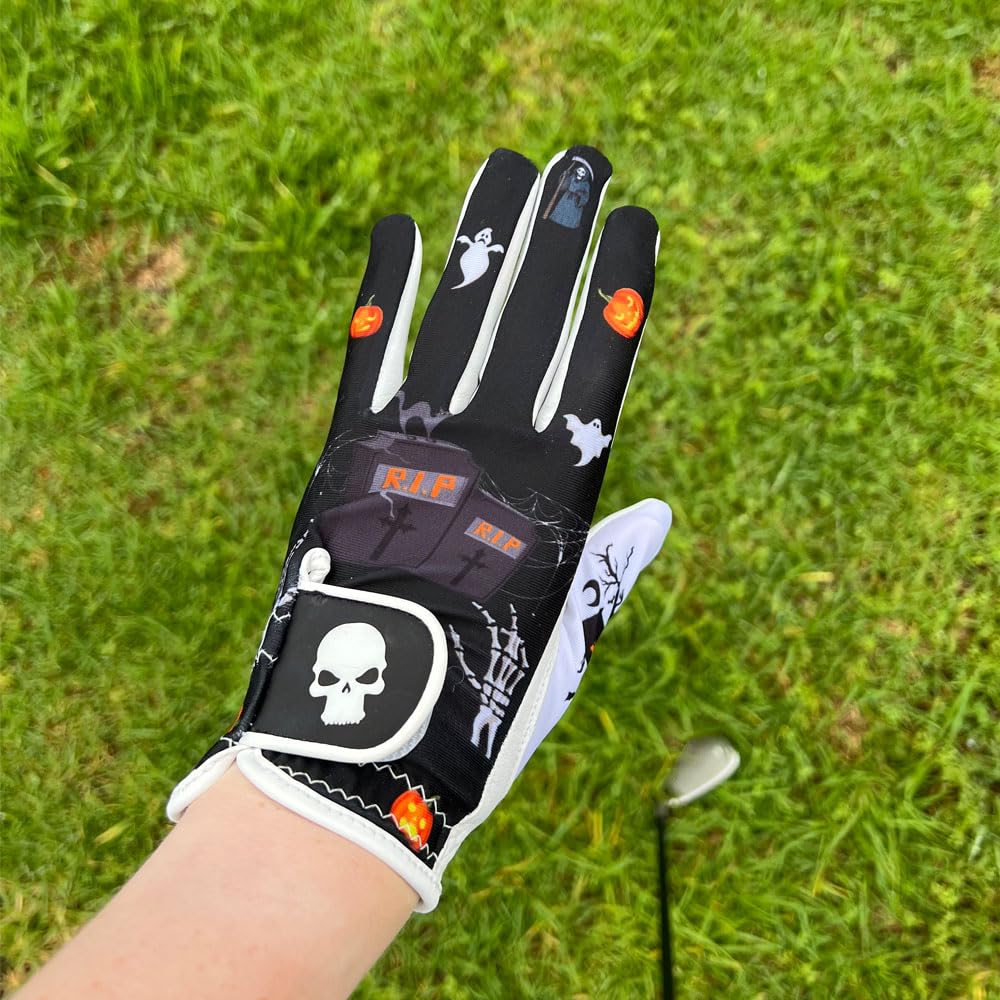Giggle Golf Women'S Golf Glove (Large, Worn On Left Hand, Black Halloween)