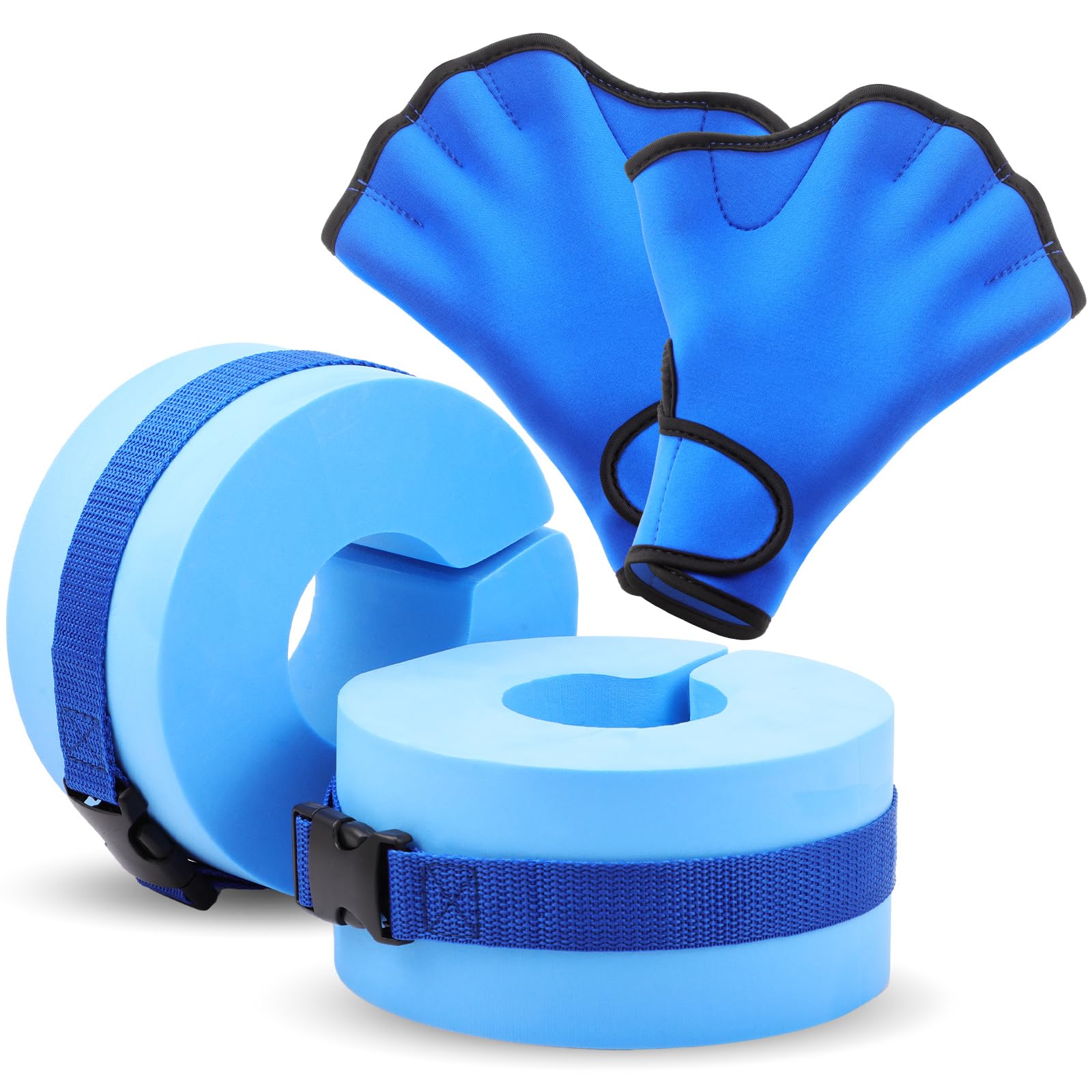 WinnerWhy Water Aerobics Set for Aquatic Exercise 1 Pair Swimming Glove 2 Pcs Foam Swim Aquatic Cuffs Water Weights Pool Resista