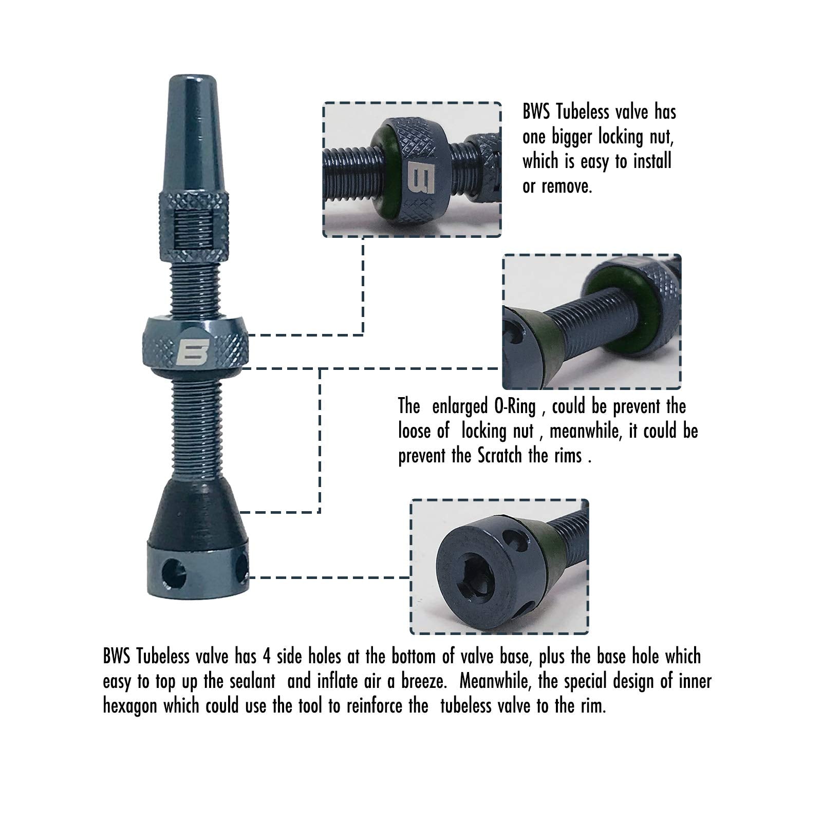 Bwshlf Gray Tubeless Presta Valve Stem 40Mm / 44Mm, Super Light Alloy Presta Valve Stem Kit With Valve Core Remover Tool And Val