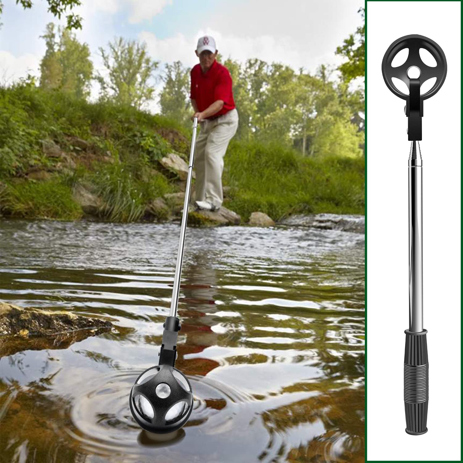 Prowithlin Golf Ball Retriever, Stainless Telescopic Extendable Golf Ball Retriever For Water W/Golf Ball Pick Up Retriever Grab