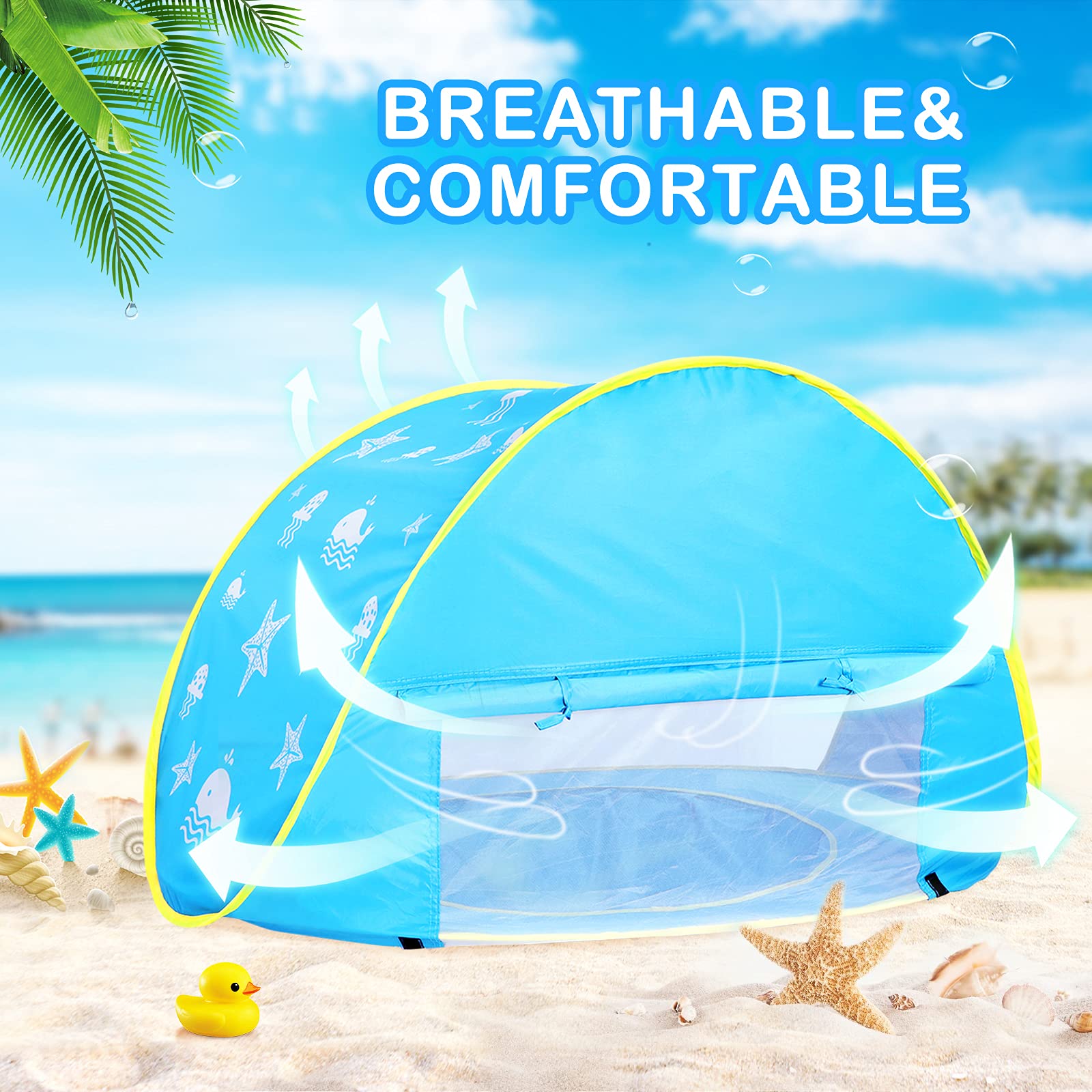 Geerwest Beach Tent Toddlers Pool Tents Pop Up Portable Toys Sun Shelter Uv Protection Shade For Infant With Carry Bag (Blue)