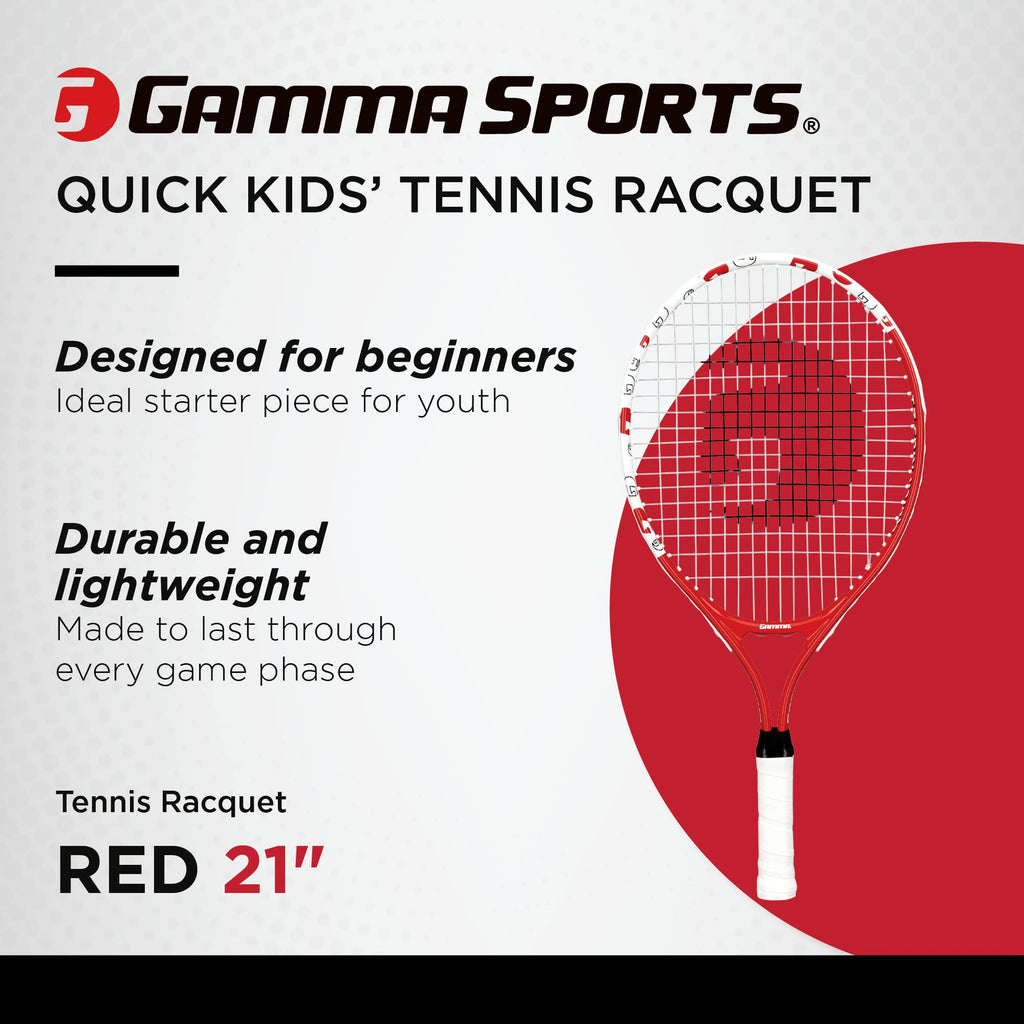 Gamma Sports Junior Tennis Racquet: Quick Kids 21 Inch Tennis Racket - Prestrung Youth Tennis Racquets For Boys And Girls - 93 I