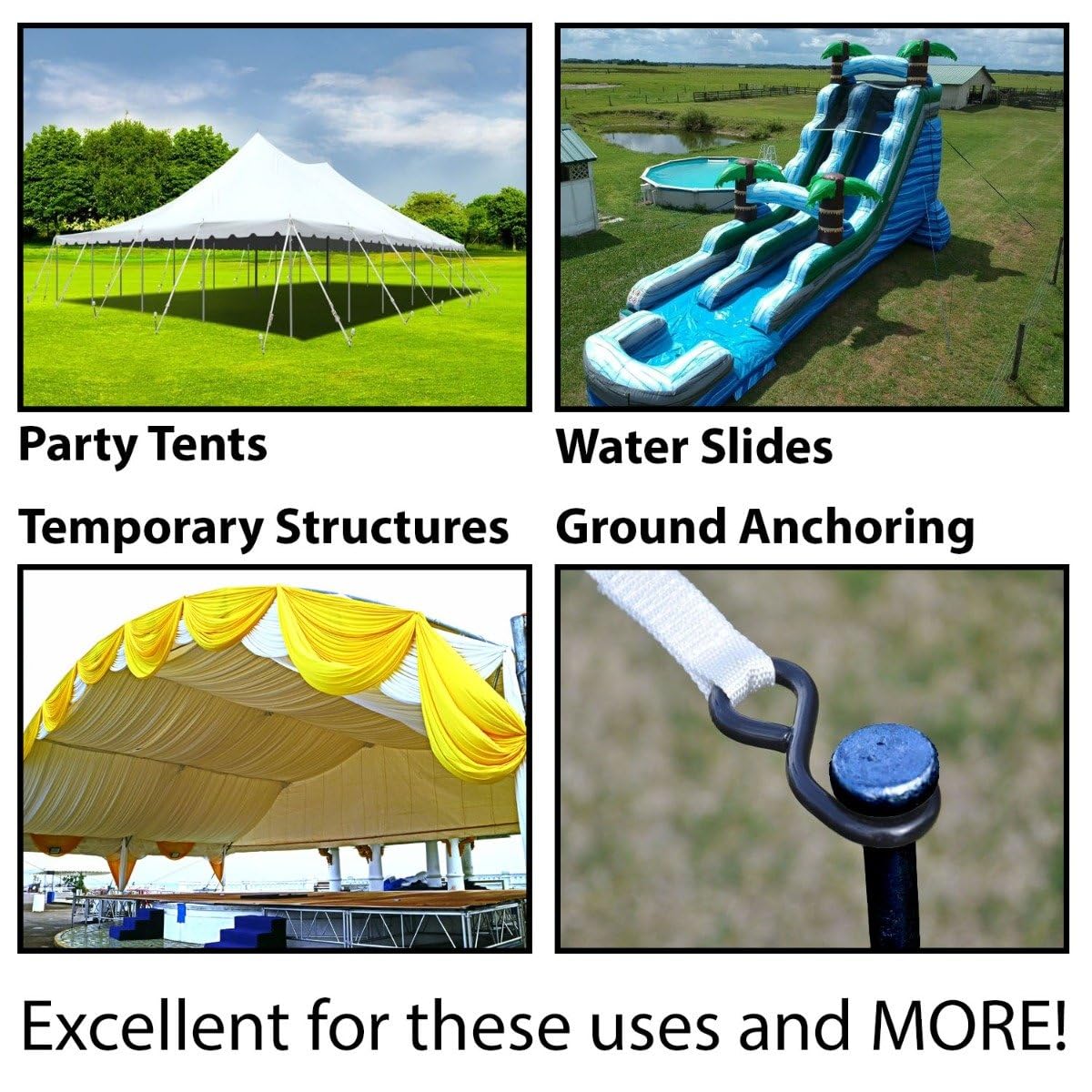 Moose Supply Single Head Metal Tent Stakes Heavy Duty Steel Ground Stake, Versatile Spikes To Anchor Commercial Inflatables, Eve