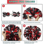 Lovecheer 2Pcs Pom Poms Cheerleading Black And Red And Silver Metallic Cheerleader Pom Poms With Handle For Dance Party Sports S