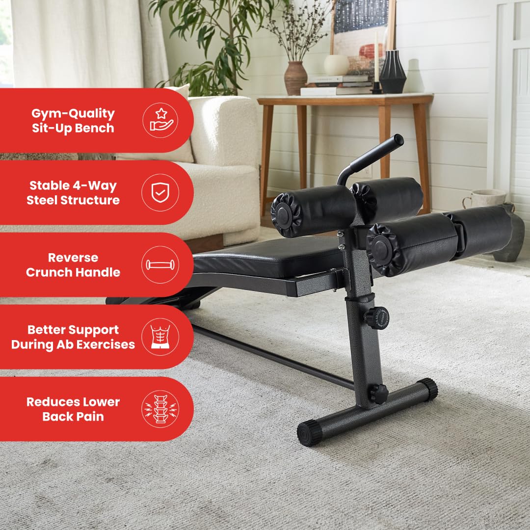 Finer Form Gym-Quality Sit Up Bench With Reverse Crunch Handle - Solid Ab Workout Equipment For Your Home Gym. More Effective Th