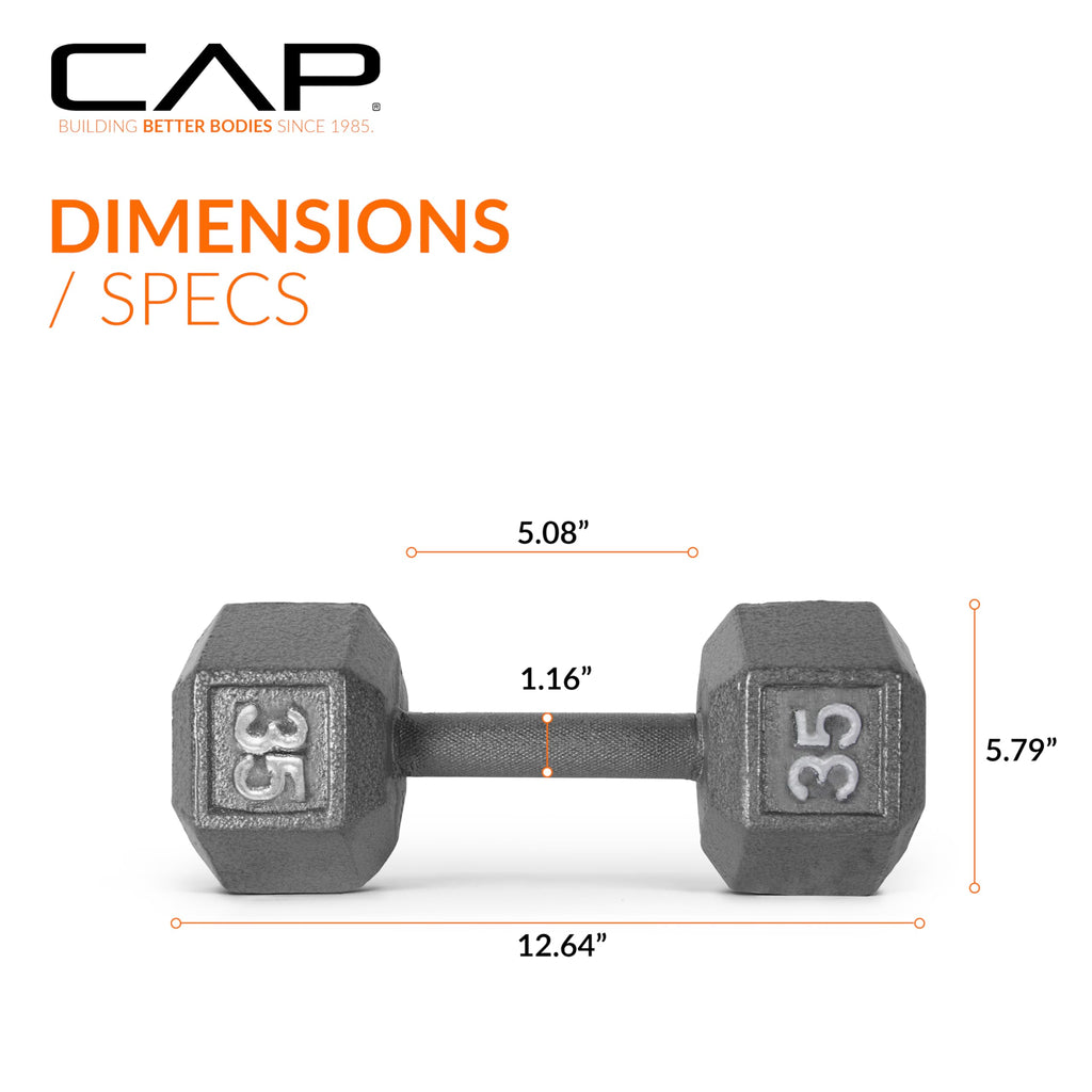 CAP Barbell 35 LB Cast Iron Hex Dumbbell Hand Weight - Pair | Grey