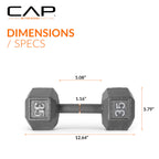 CAP Barbell 35 LB Cast Iron Hex Dumbbell Hand Weight - Pair | Grey