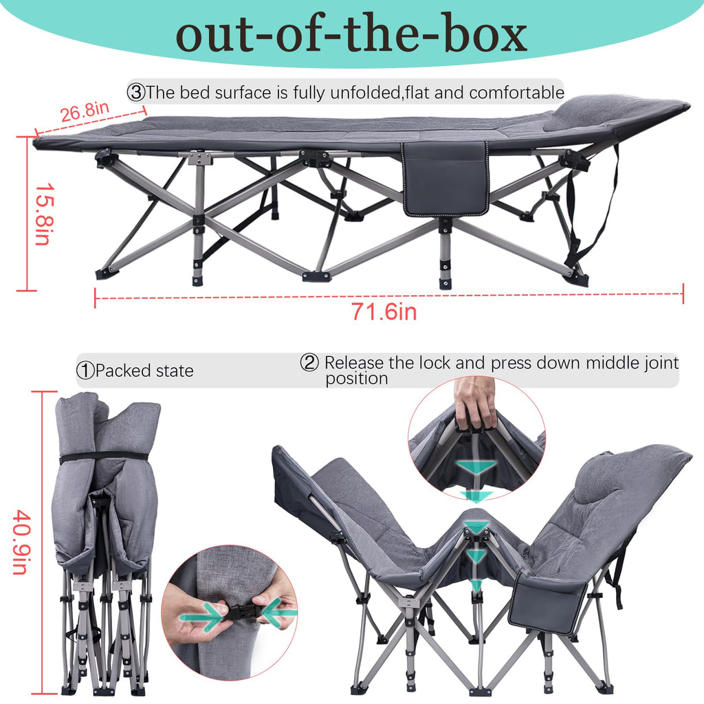Kako Camping Cots For Adults, Folding Camping Cot, Portable Cots For Adults, Camping Beds For Adults Heavy Duty 600 Lbs(Max Load