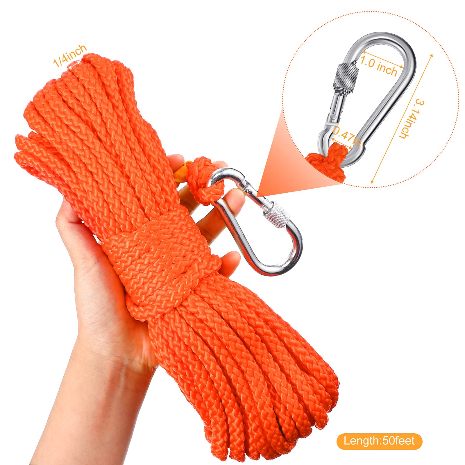 Shappy Hollow Braided Polypropylene Line Rope Heaving Line With Spring Hook For Pool, Life Preserver Ring, Boat Anchor, Multipur