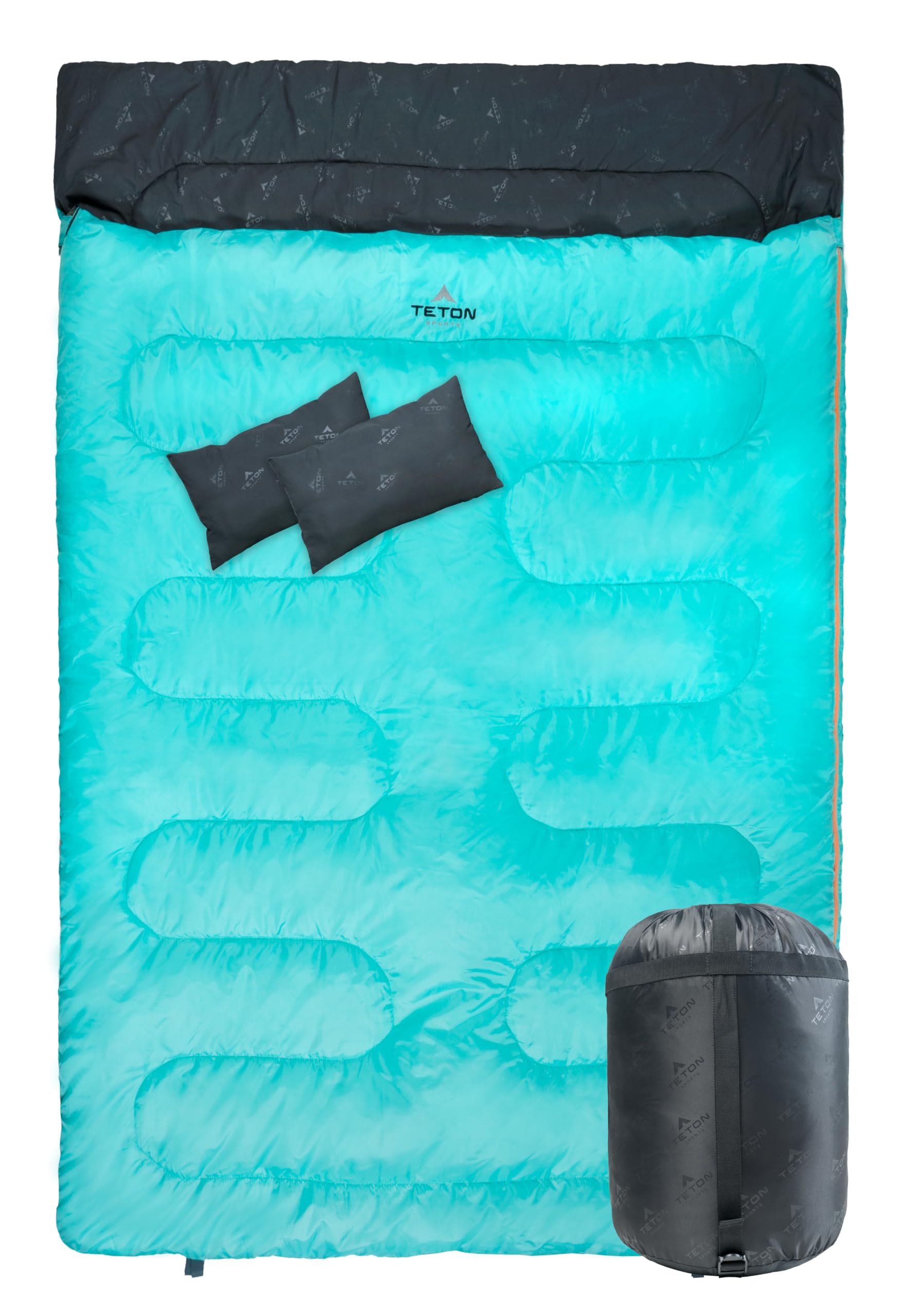 Teton Sports Cascade Double Sleeping Bag; Lightweight, Warm And Comfortable For Family Camping, Teal, 87 X 60