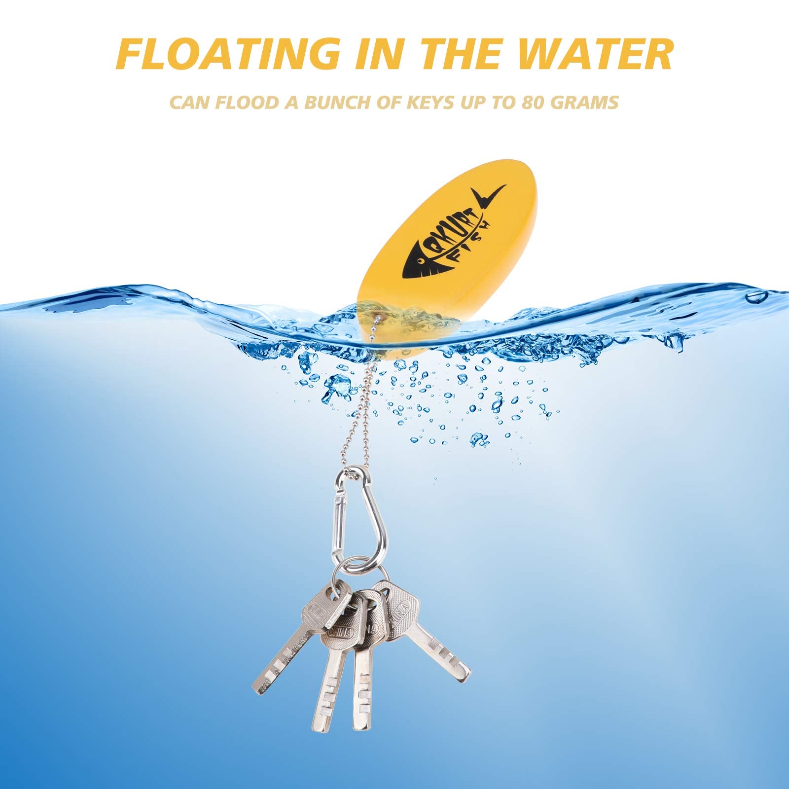 Qkurt 2 Pack Floating Keychain, Glow In The Dark Foam Floating Key Chain Lightweight Key Float Water Sport Accessories For Surfi