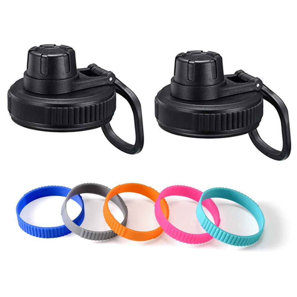 Vmini Spout Lid, Compatible With Hydro Flask Wide Mouth Sports Water Bottle, 5 Different Color Rubber Rings, Big Handle, Easy To