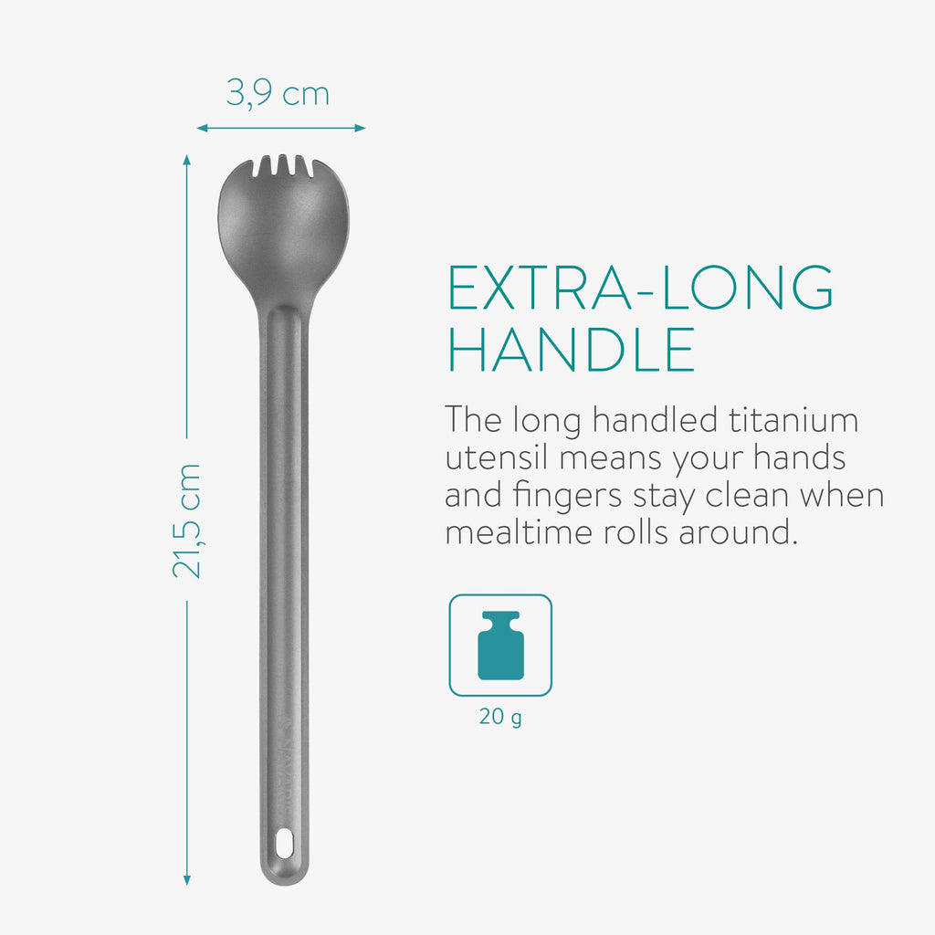 Navaris Long Handle Titanium Sporks (Set Of 2) - 84 (215Cm) Long Metal Spork Set For Backpacking And Camping - Strong Ultra Ligh
