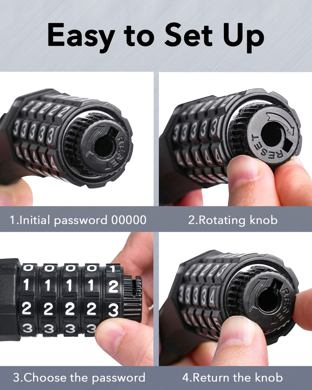 Keystp Bike Lock Cable, Up To 15Mm Thicker Steel Cable, High Security 5-Digit Resettable Combination Bicycle Lock Anti-Theft, Sc