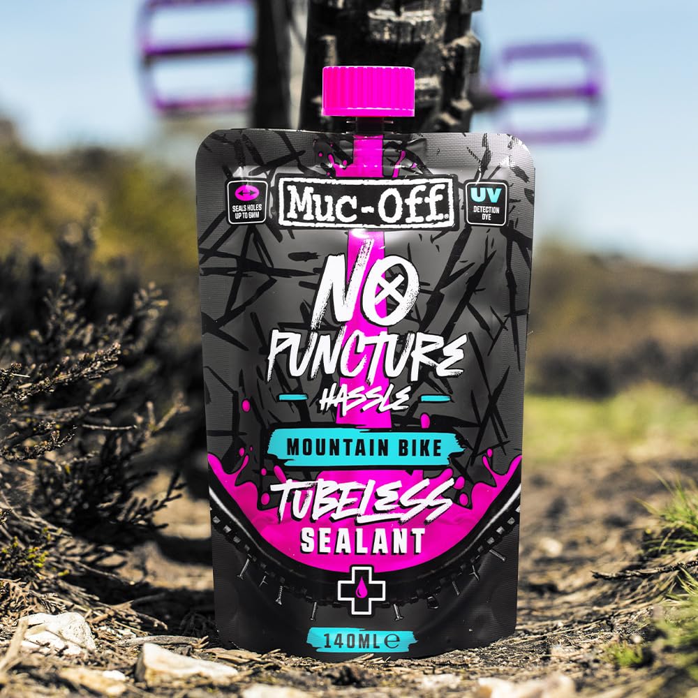Muc-Off No Puncture Hassle Tubeless Sealant, 140 Milliliters - Advanced Bicycle Tyre Sealant With Uv Tracer Dye That Seals Tears