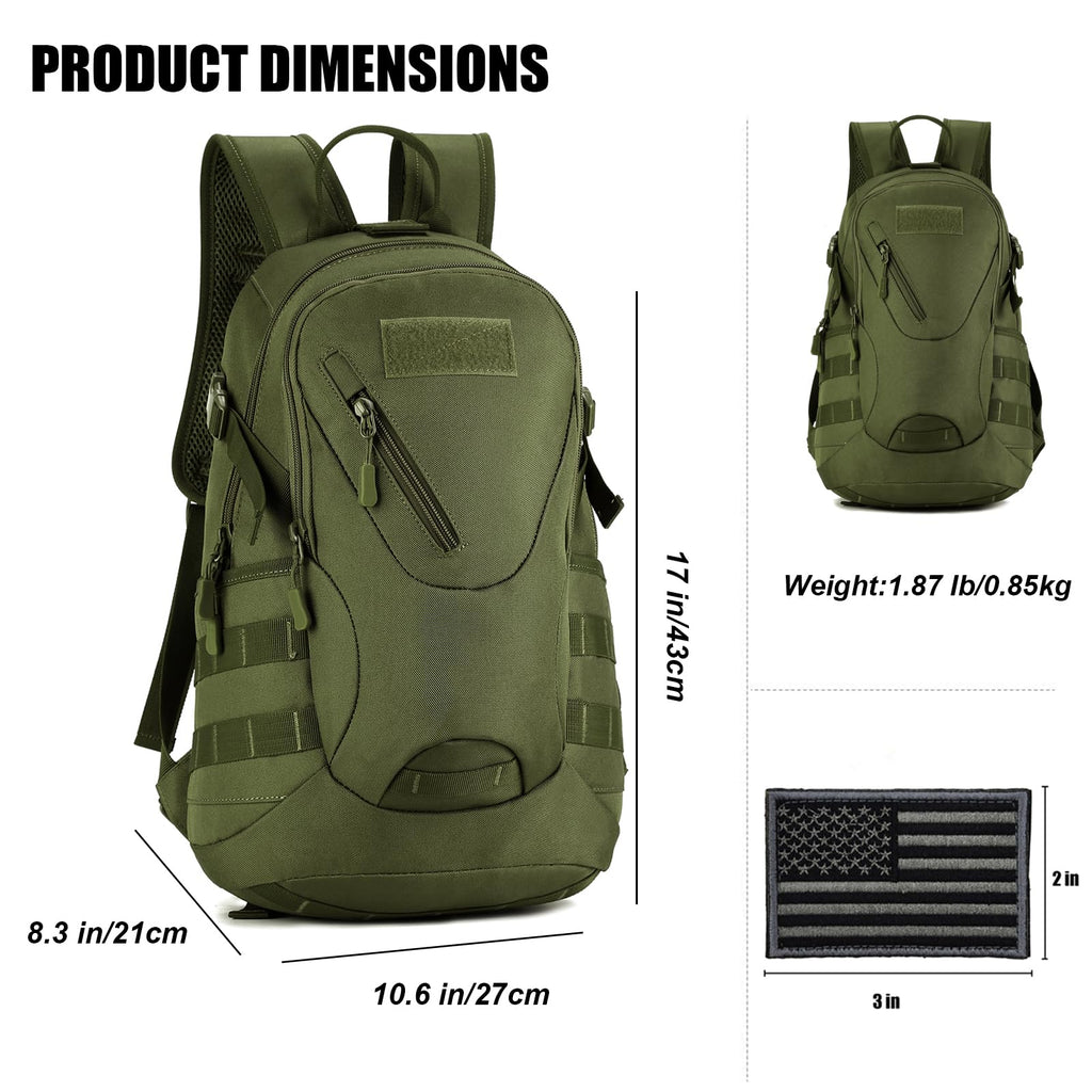 Arcenciel 15L Motorcycle Backpack Tactical Bag Rucksacks For Outdoor Camping Trekking Hunting With Patch(Green)