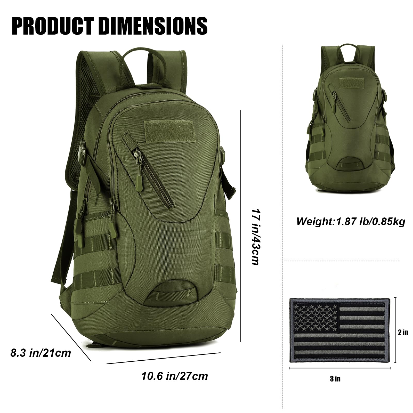 Arcenciel 15L Motorcycle Backpack Tactical Bag Rucksacks For Outdoor Camping Trekking Hunting With Patch(Green)