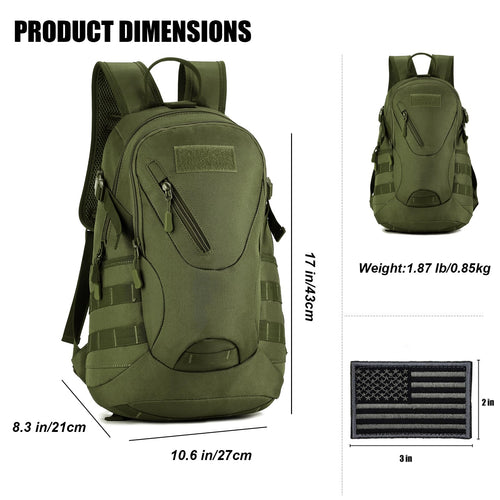 Arcenciel 15L Motorcycle Backpack Tactical Bag Rucksacks For Outdoor Camping Trekking Hunting With Patch(Green)