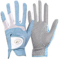 Gh Womens Leather Golf Gloves One Pair - Plain Both Hands (Blue, 20 (M))