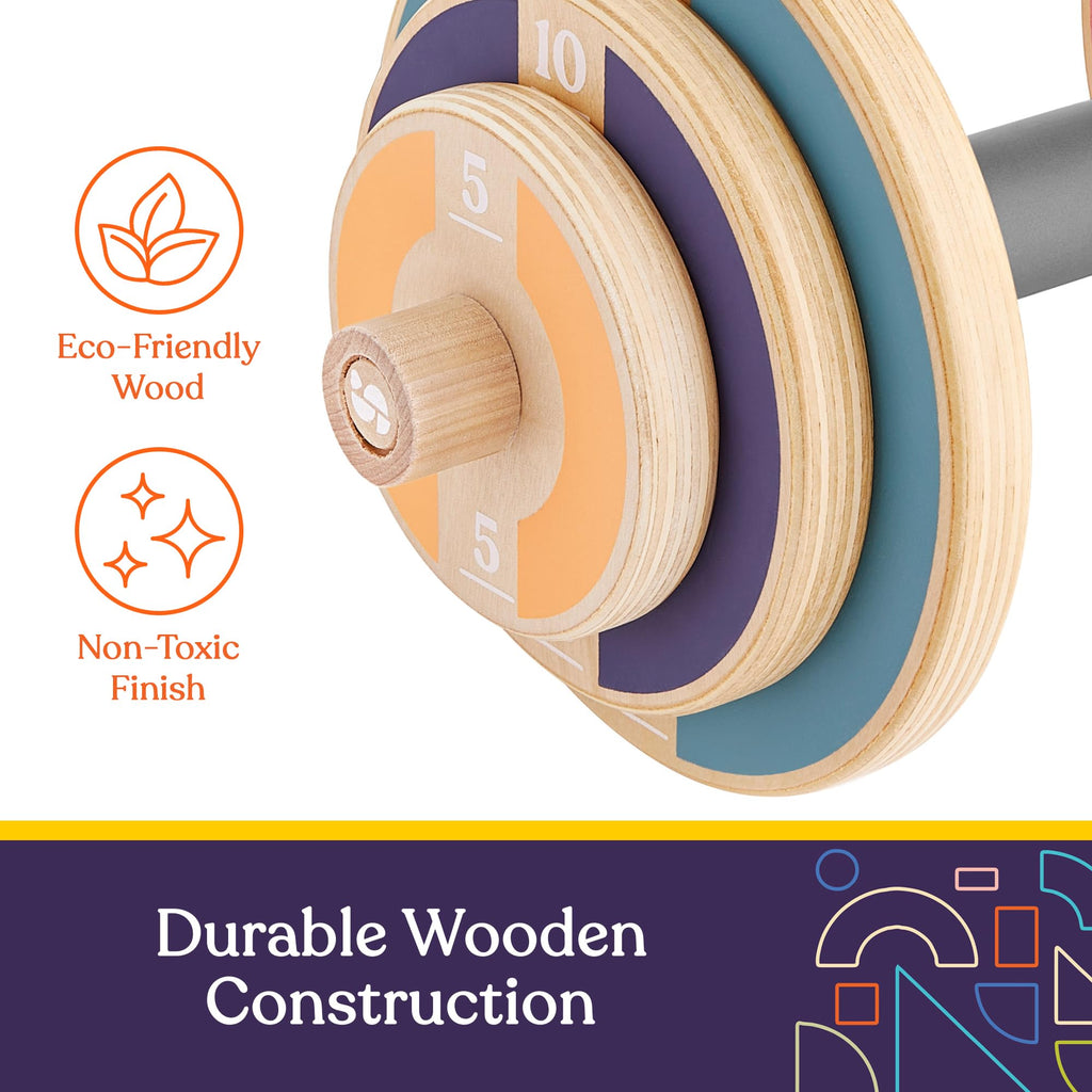 Special Supplies Kids Wooden Play Workout Weights - Adjustable Barbell Weight For Home Gym Equipment, Perfect Exercise Workout S