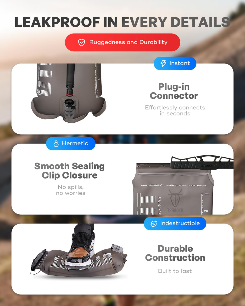 Utobest Hydration Bladder 1.5 L 2L 3L,Tpu Water Bladder,Water Bladder For Hiking Backpack,Bpa Free,Wide Opening,Leak-Proof,Water