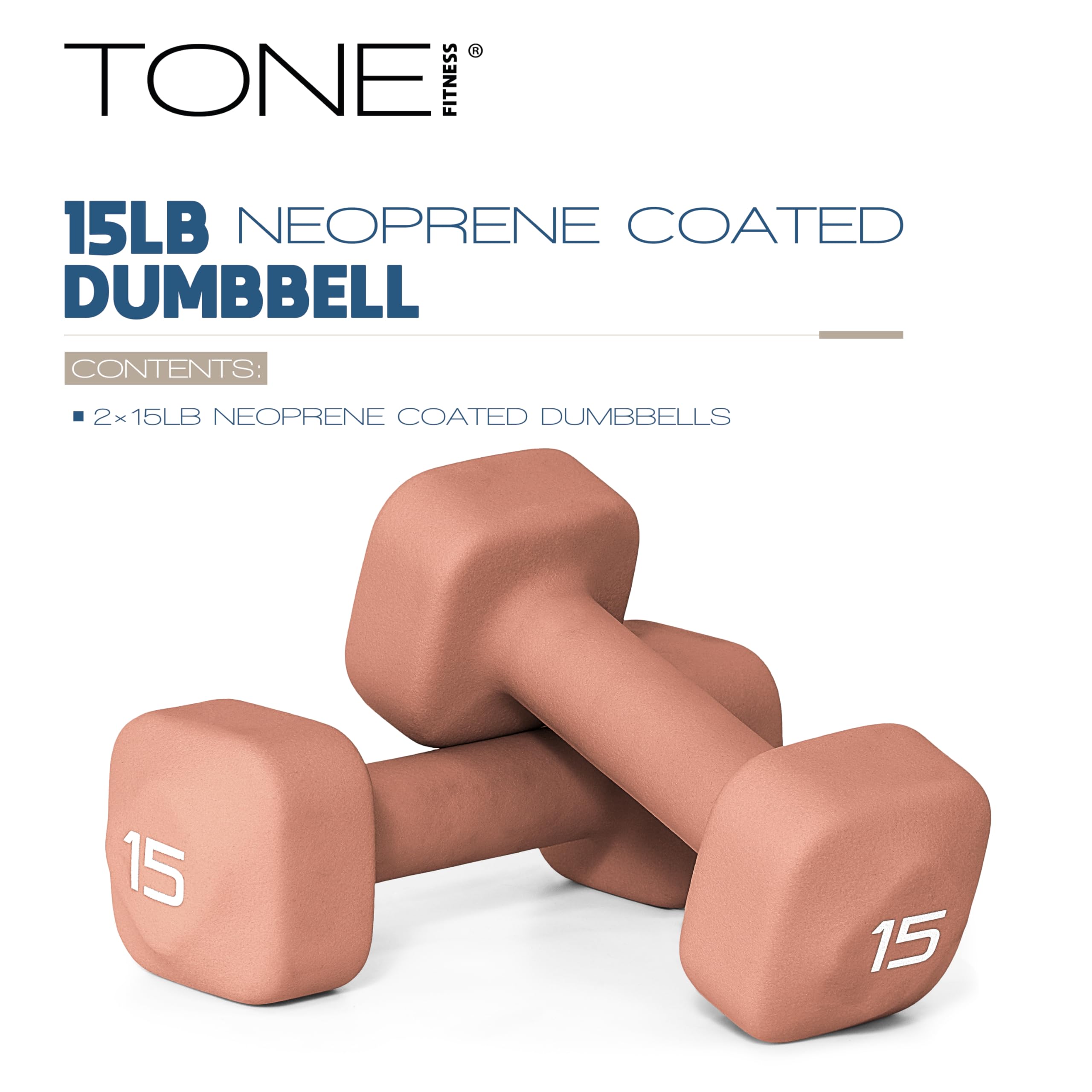 Tone Fitness 15 lb Neoprene Dumbbell Pair for Home Workouts - Non-Slip Design - Orange