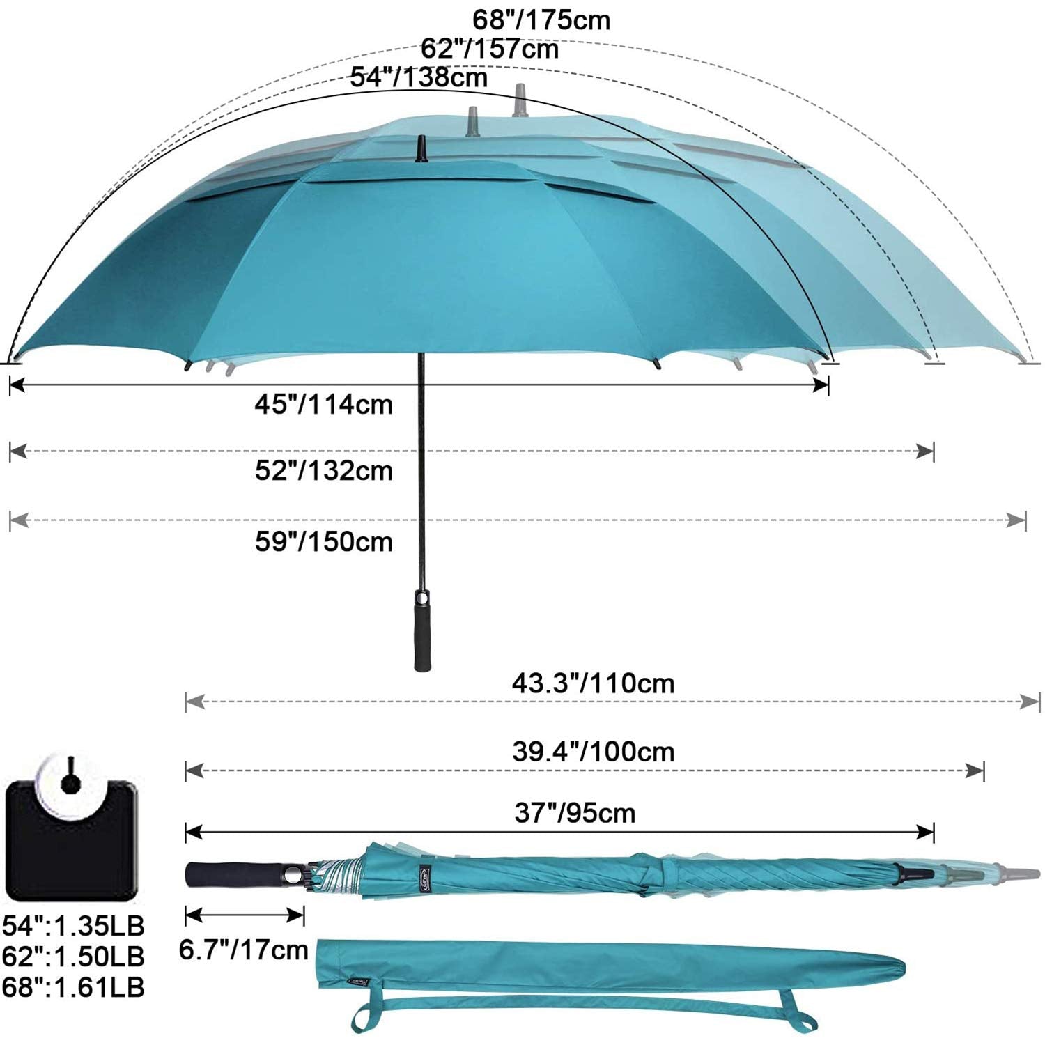 G4Free Windproof Golf Umbrella Uv Protection 54 Inch Auto Open Double Canopy Vented Sun Rain Waterproof Stick Umbrellas (Sky Blu