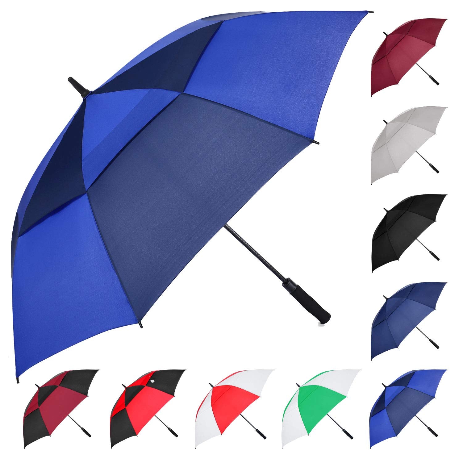 Mrtlloa Automatic Open Golf Umbrella Extra-Large Oversized Double Canopy Vented Windproof Waterproof Stick Rain Golf Umbrellas F