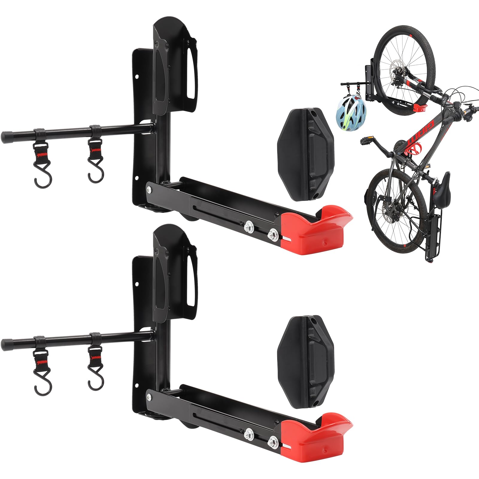 AUMENTAR Bike Wall Mount Rack Adjustable & Foldable Garage Bike Rack with Swivel Design & 2 Storage Hooks, Fits 20 -29  Bikes, H