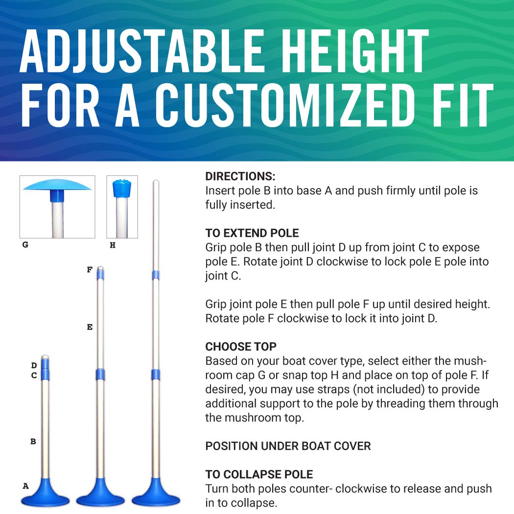 Boat Cover Support Poles 1 Pk Support Systems - One Adjustable Small To Large Posts Boat Cover Pole For Jon Boat Pontoon Boat Co