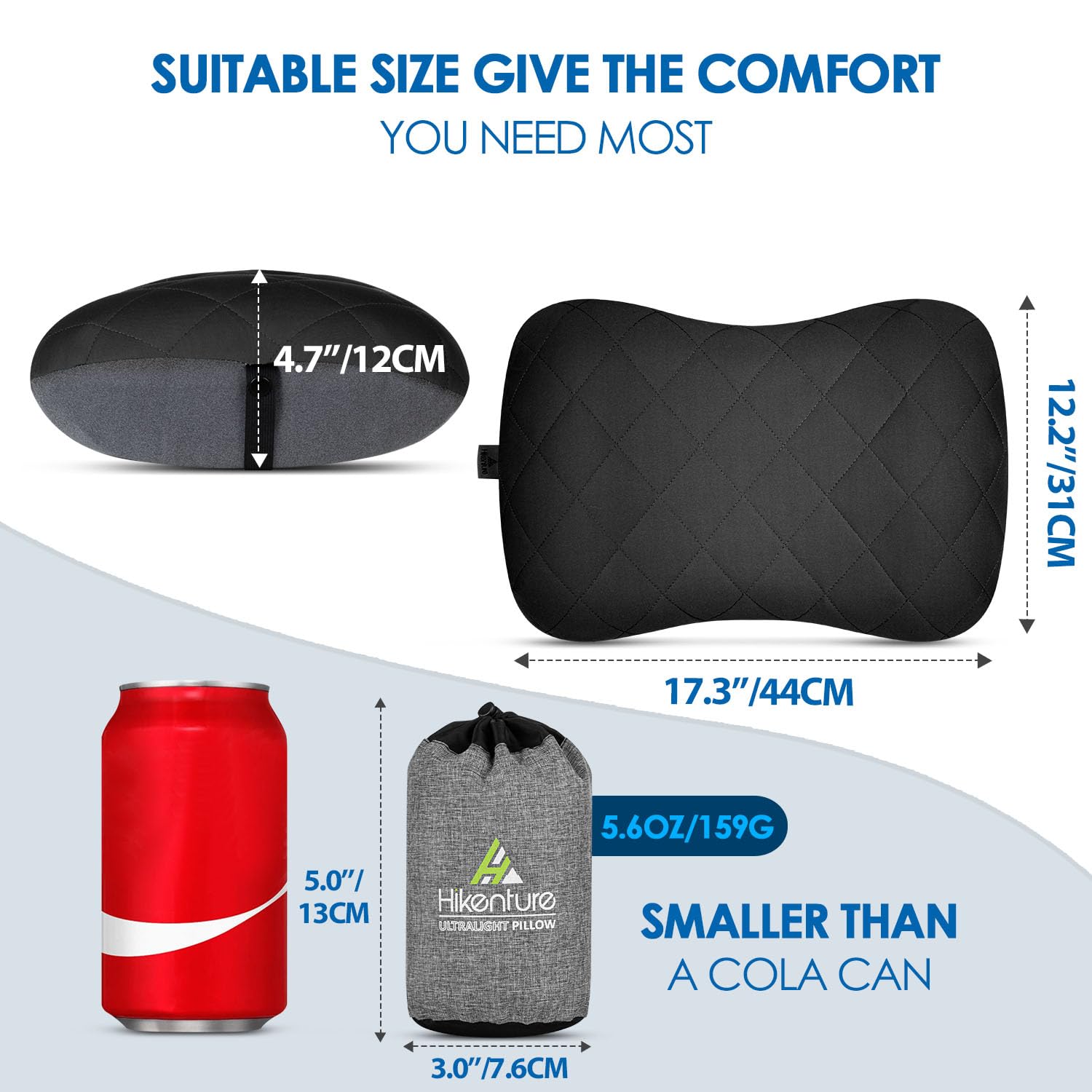 Hikenture Camping Pillow With Removable Cover - Ultralight Inflatable Pillow For Neck Lumbar Support - Upgrade Backpacking Pillo