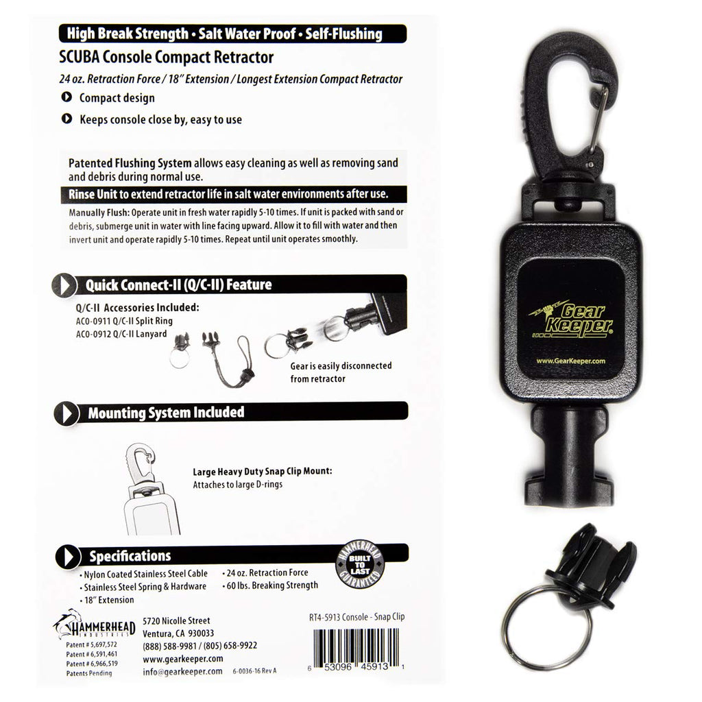 Gear Keeper Hammerhead Industries Rt4-5913 Compact Console Retractor | 1 Pack | Fishing Boat Diving Gear | Scuba Diving Accessor