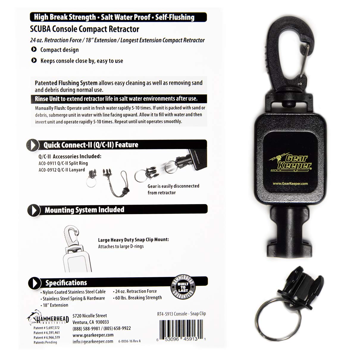 Gear Keeper Hammerhead Industries Rt4-5913 Compact Console Retractor | 1 Pack | Fishing Boat Diving Gear | Scuba Diving Accessor