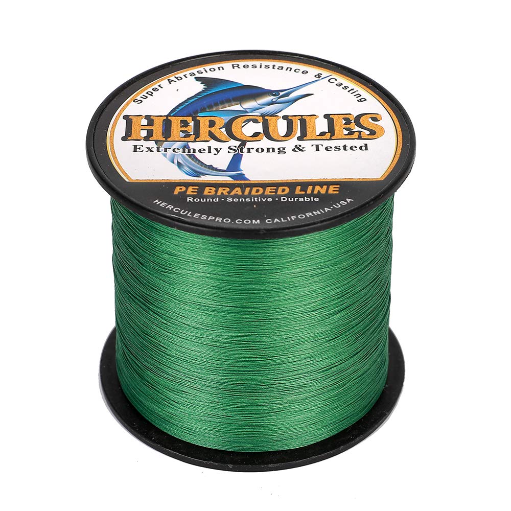 Hercules Braided Fishing Line 1500M 1640Yds 10Lbs-200Lbs Pe Superline 8 Strands (Green 15Lb/6.8Kg 0.16Mm)