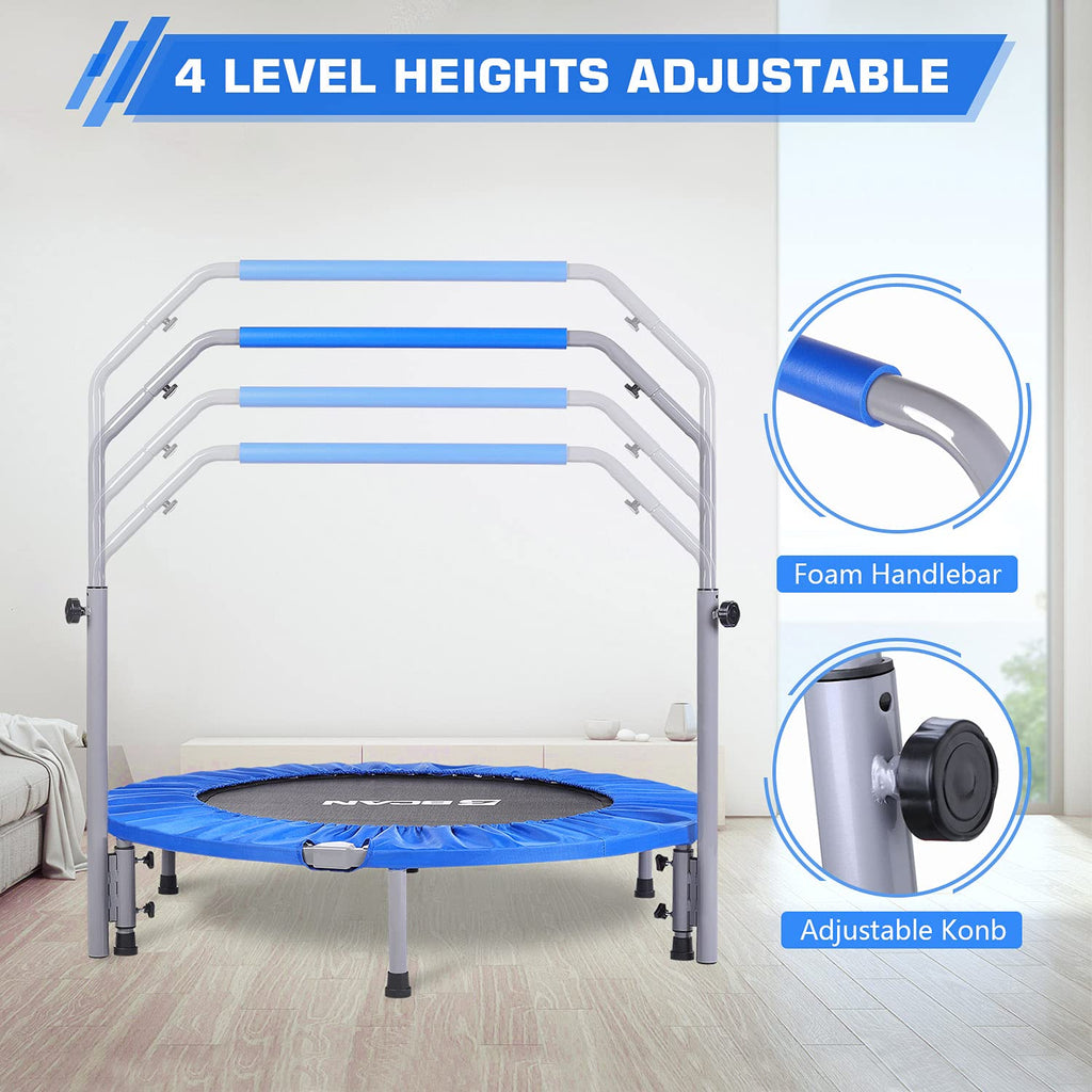 Bcan 40'' Foldable Mini Trampoline, Fitness Rebounder With Adjustable Foam Handle, Exercise Trampoline For Adults Indoor/Garden